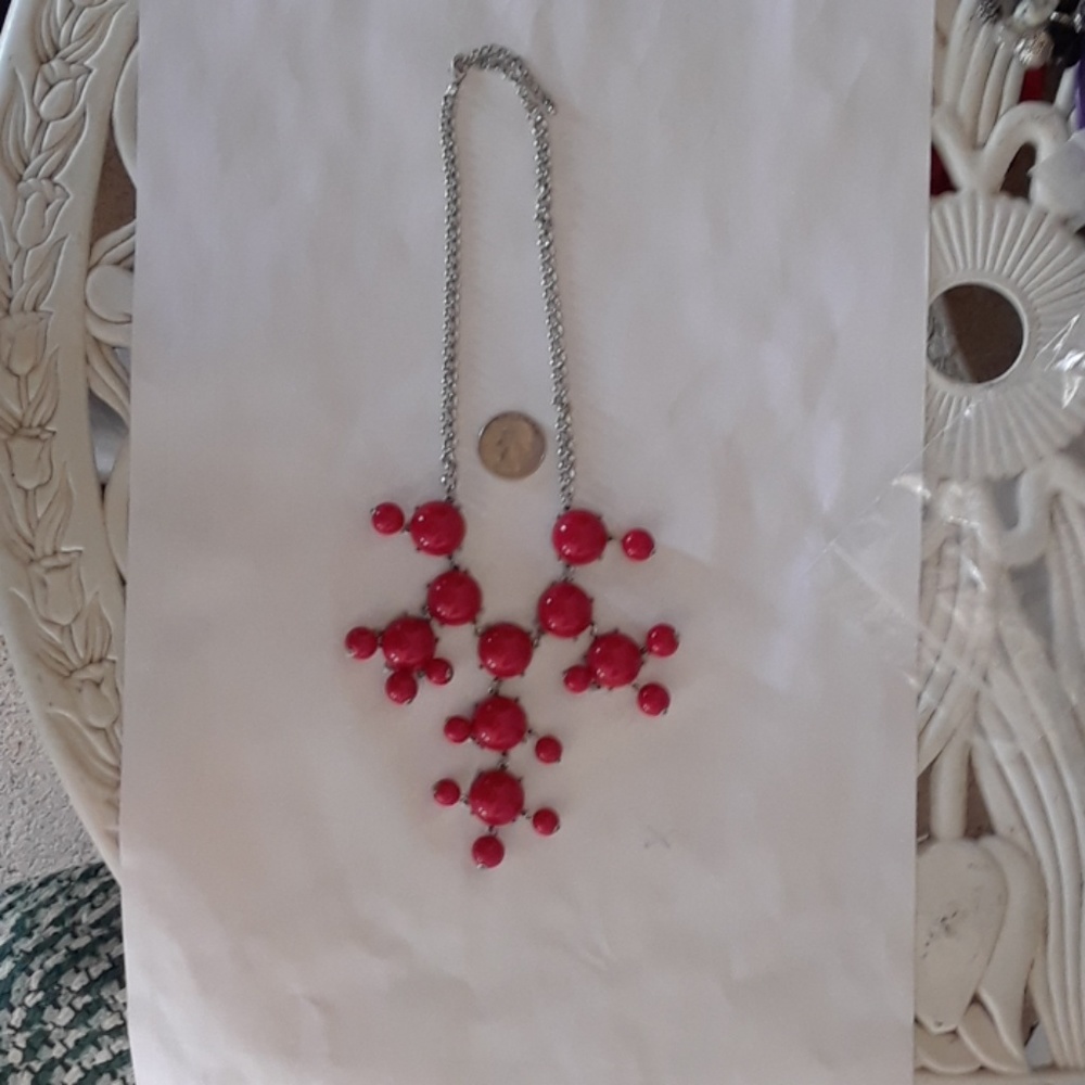 Vintage red silver tone waterfall necklace.
